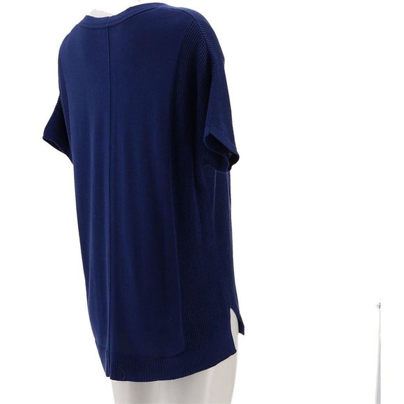 NWT ISAAC MIZRAHI TEXTURED STITCH DOLMAN PULL-OVER SWEATER NAVY XXS - Picture 6 of 12